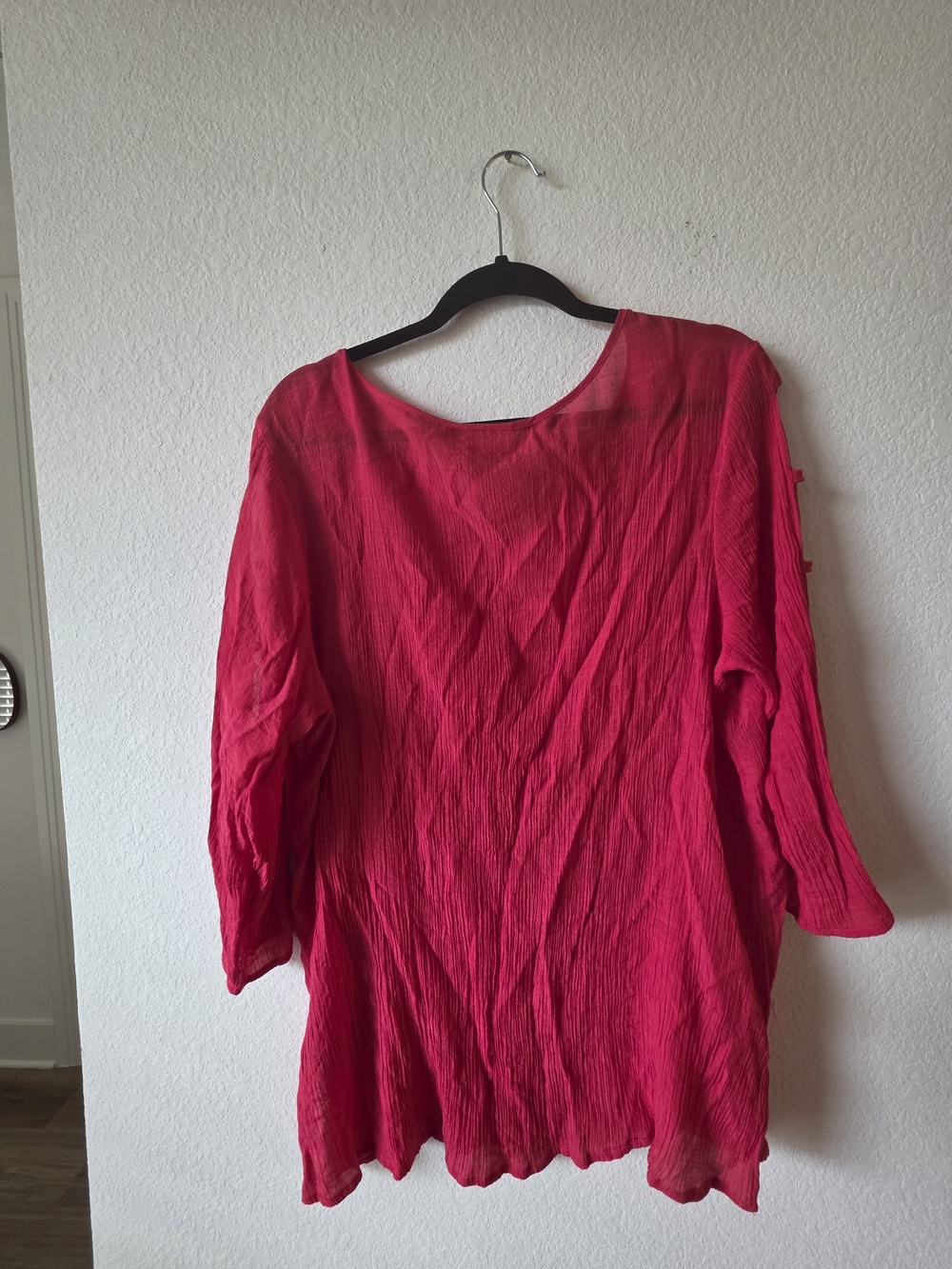 Avenue Bright Red Tunic with Tassel Detail Cutout Sleeves - Picture 5 of 7